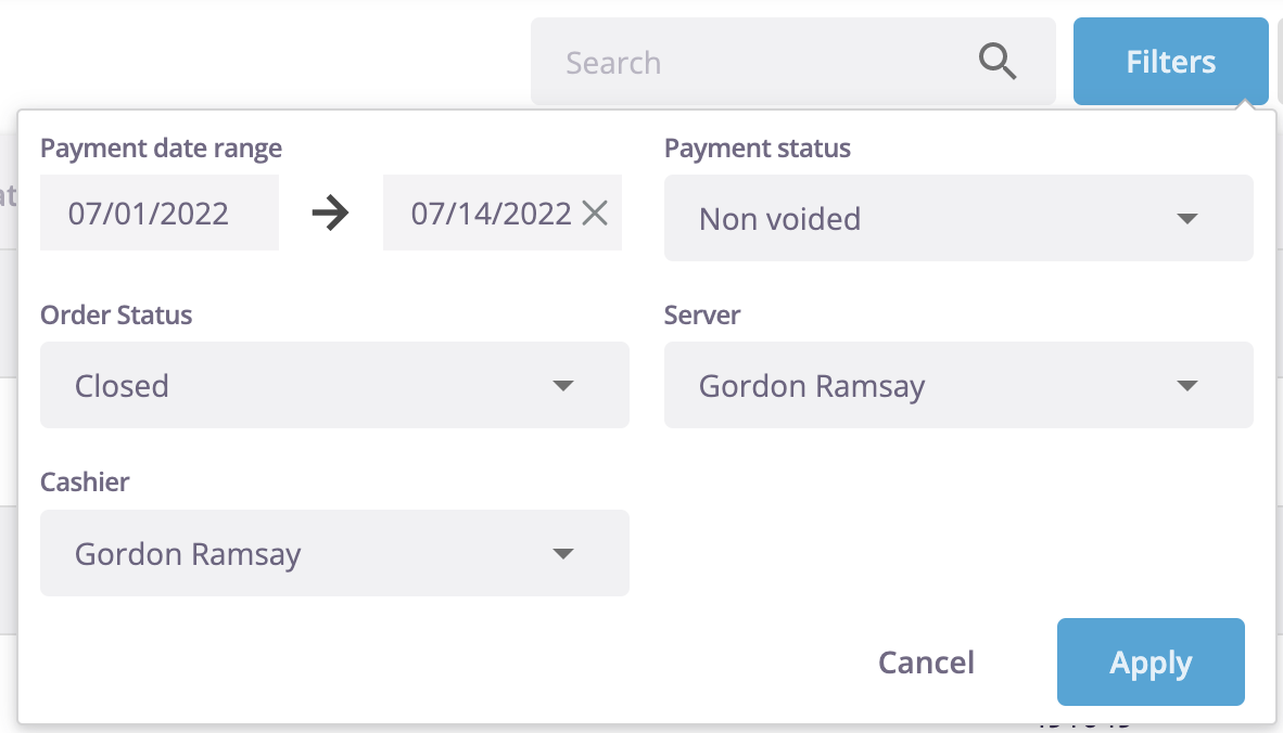 Control Panel - Transactions