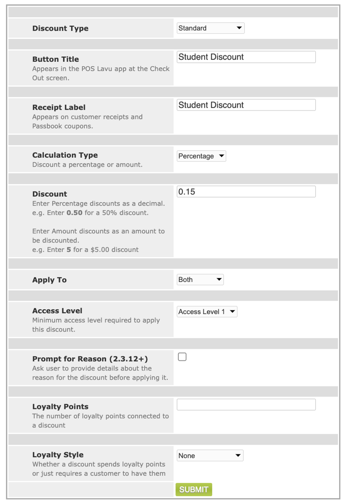 Creating Discounts In Lavu Creating discounts in lavu