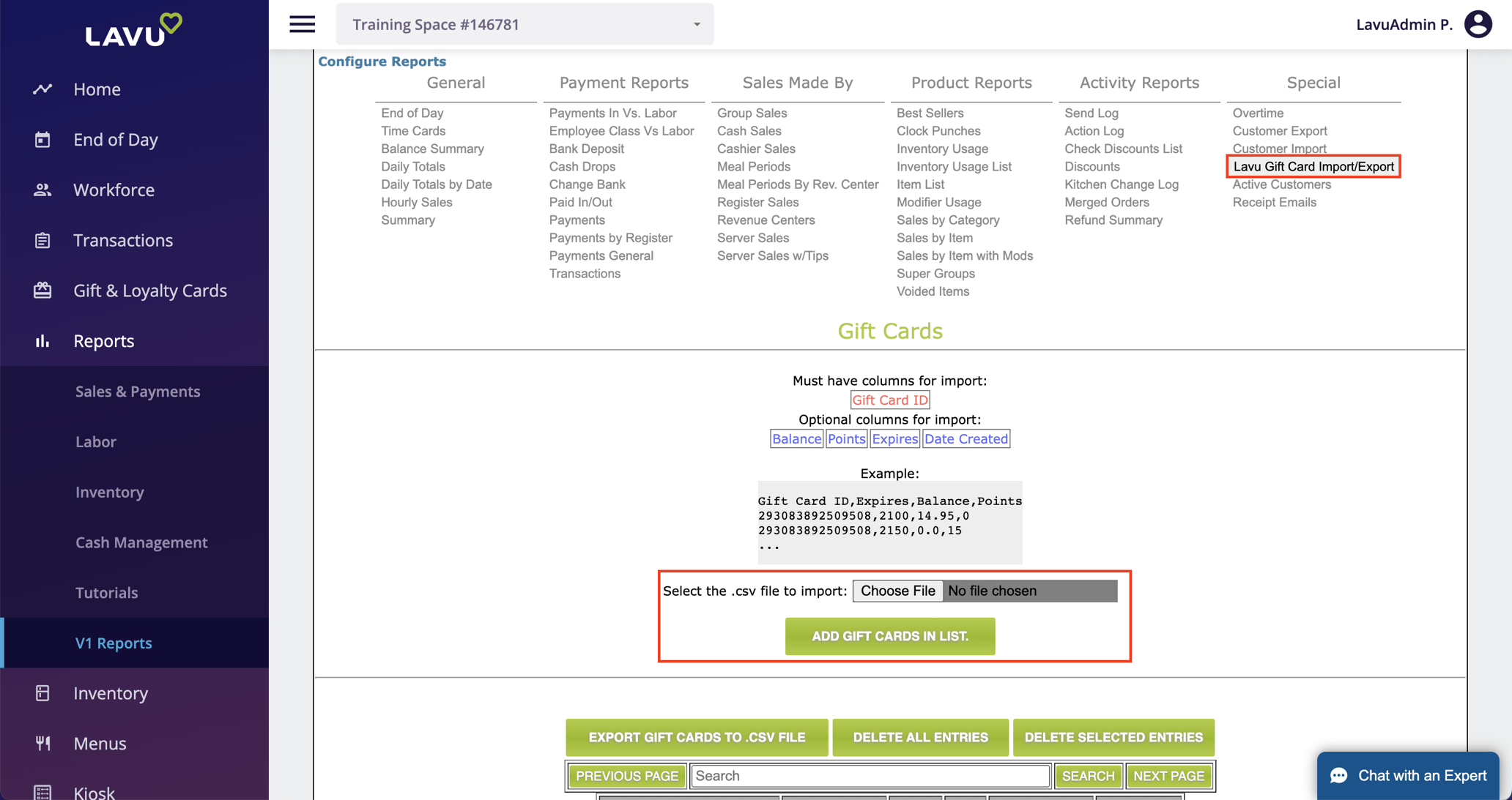 Lavu Gift Importing 3rd Party Gift Cards