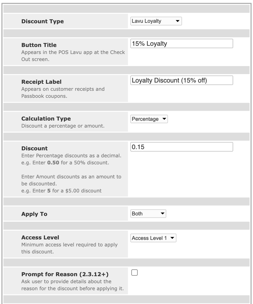 Setting up Lavu Loyalty Discounts