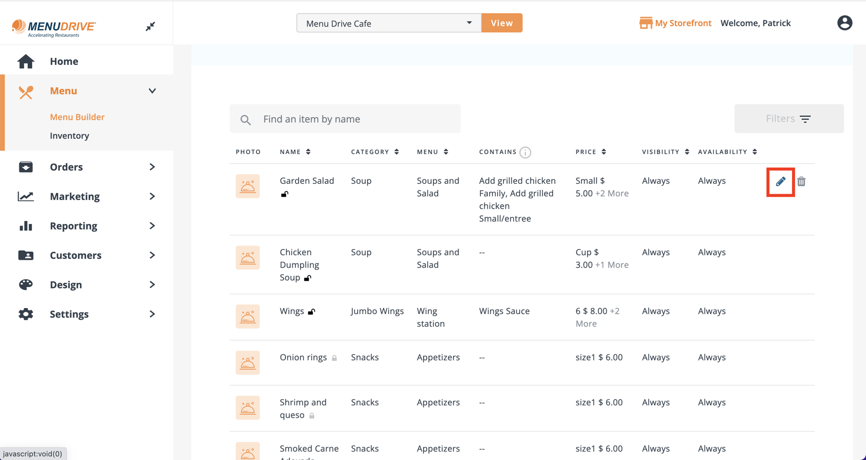 86 an item in Menudrive