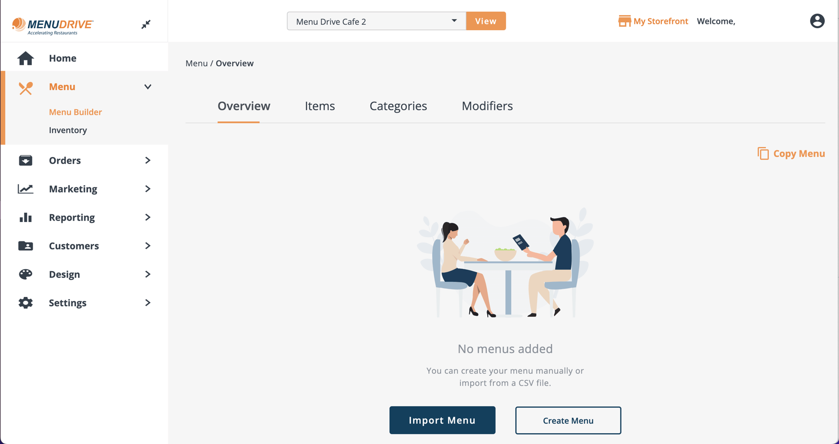 Menu Drive - Menu Builder Page