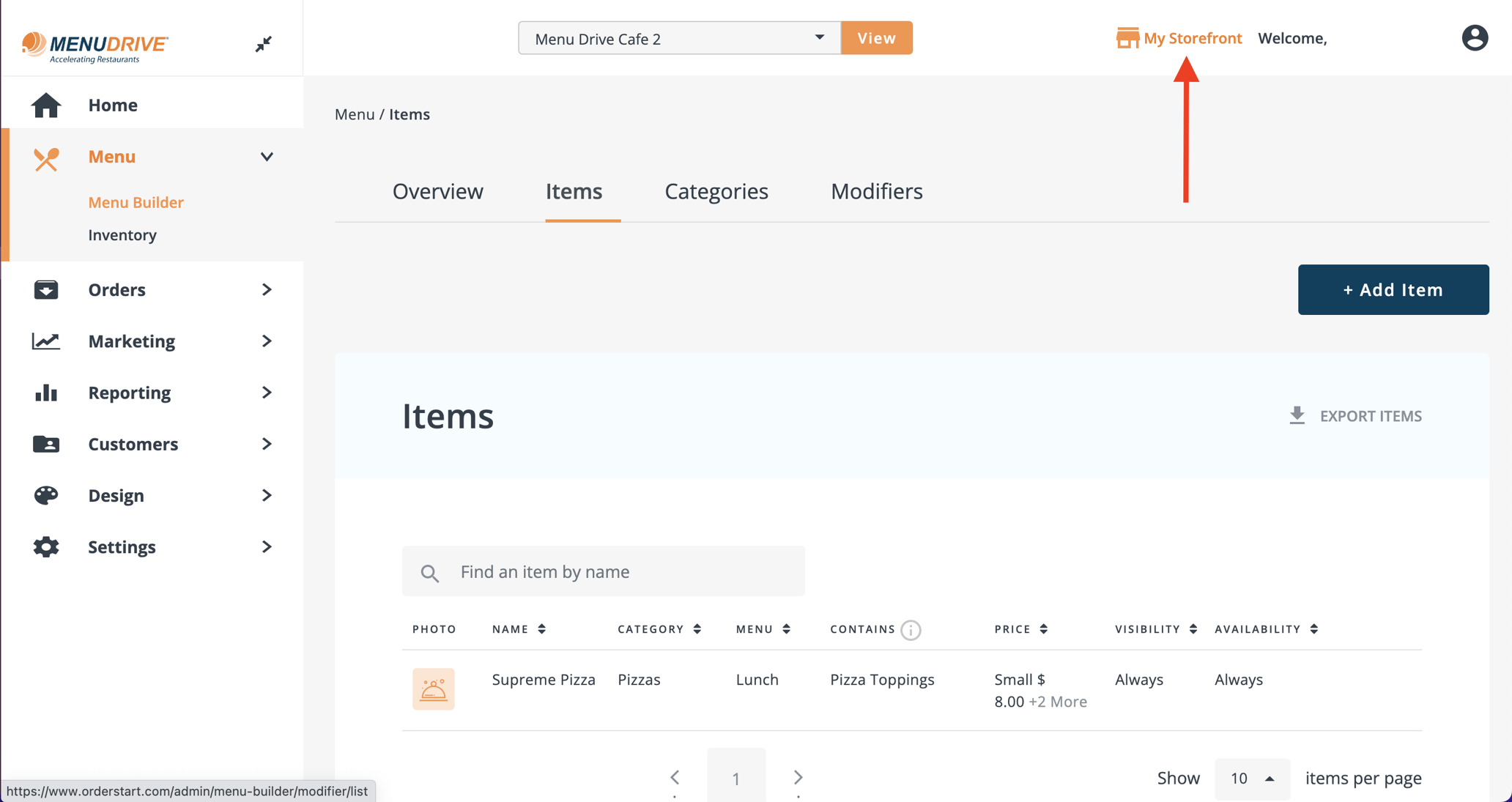 Menu Drive - Menu Builder Page