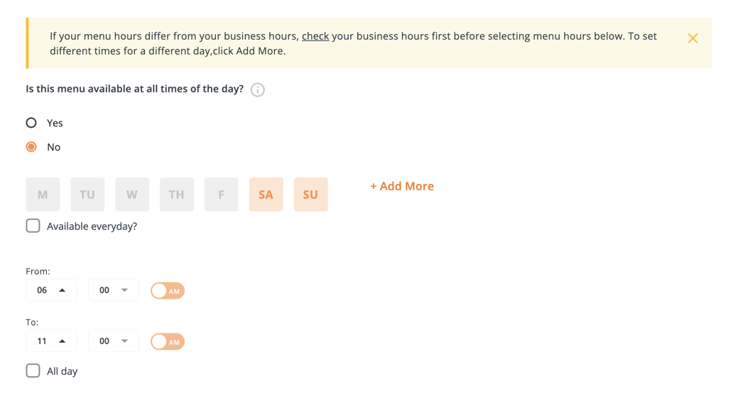 Menu Drive - Menu Builder Page