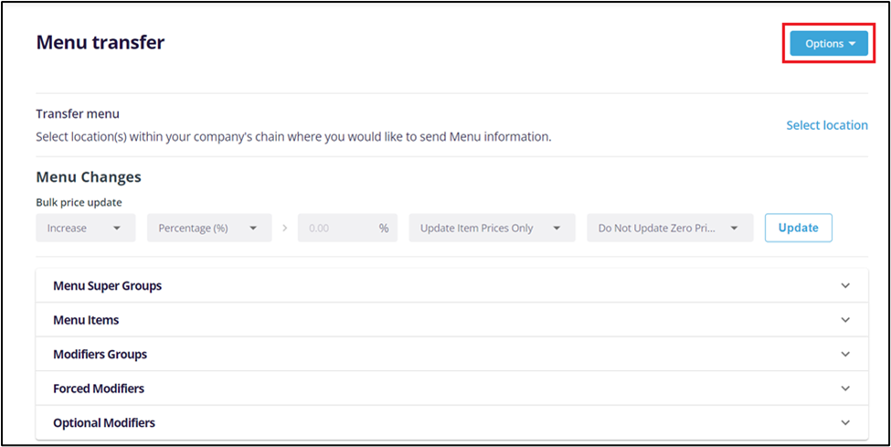 Multi Location Menu Management (MLMM)