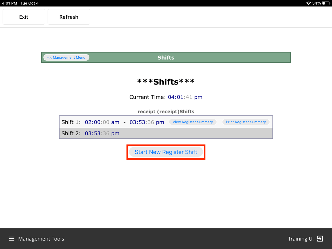 Management Tools - Shifts