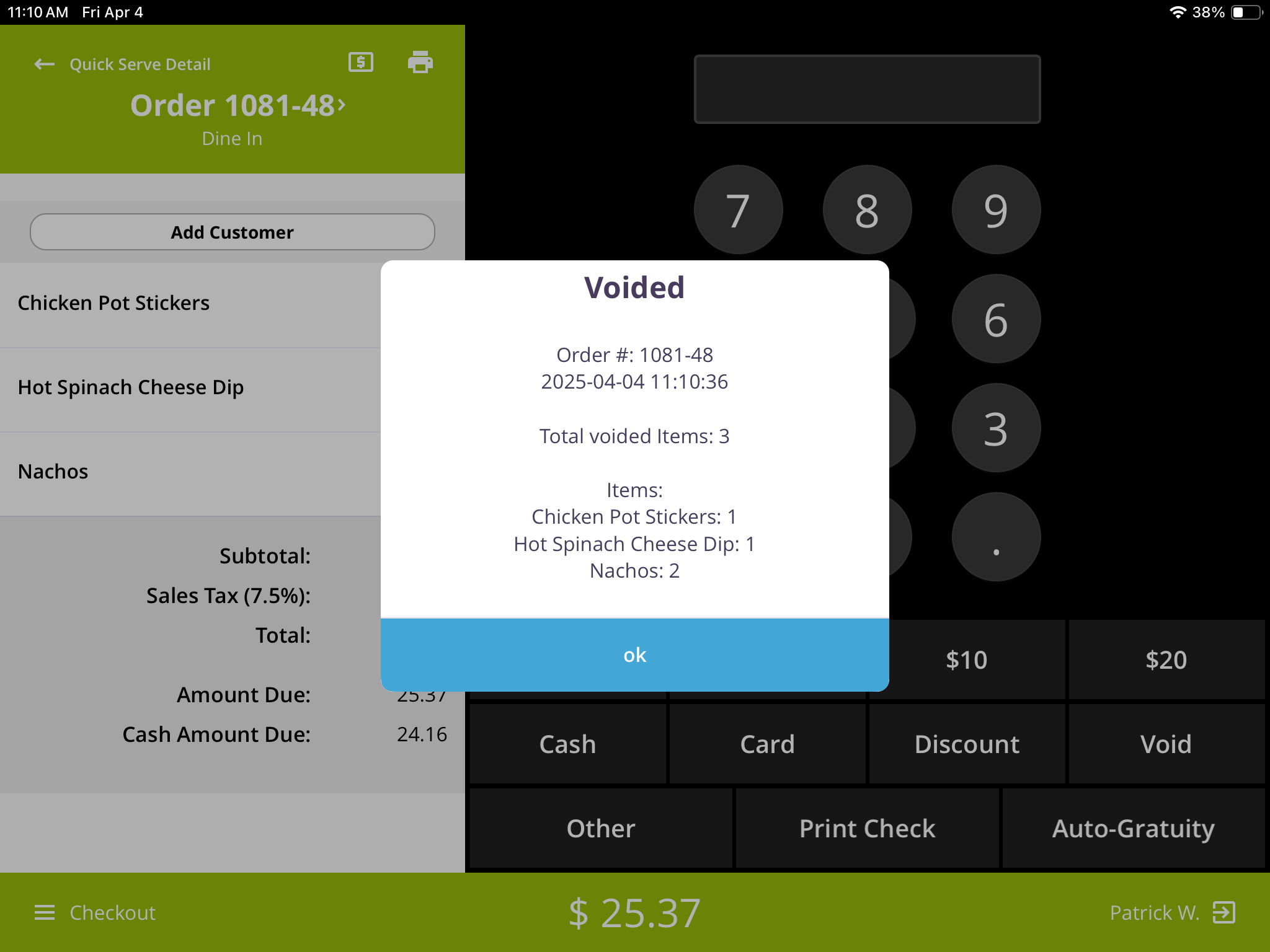 Void Order Example Lavu POS - Voiding Orders & Items